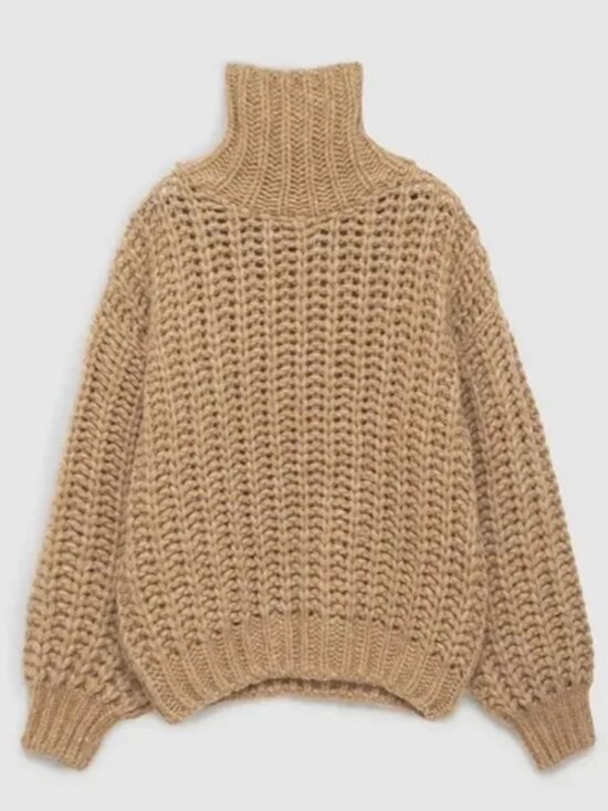 Anine Bing Sweaters - Anine Bing Iris Pullover Sweater Oatmeal Chunky Turtleneck Tan Oversized Wool XS